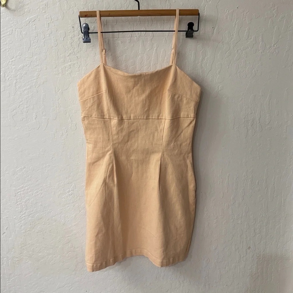 Avec Les Filles Peach Beige Square Neck Sleeveless Tank Bodycon Dress Size 10 - Picture 3 of 5